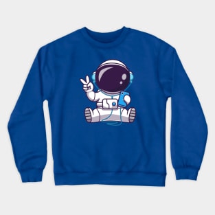 Astronaut Listening Music With Headphone And Peace Hand  Cartoon Crewneck Sweatshirt